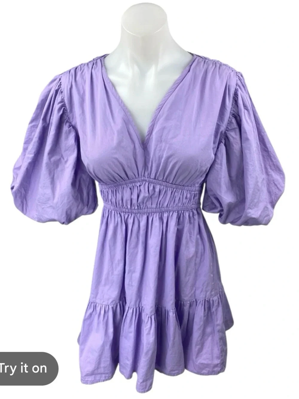 Japna Lilac Puff-Sleeve Casual Dress